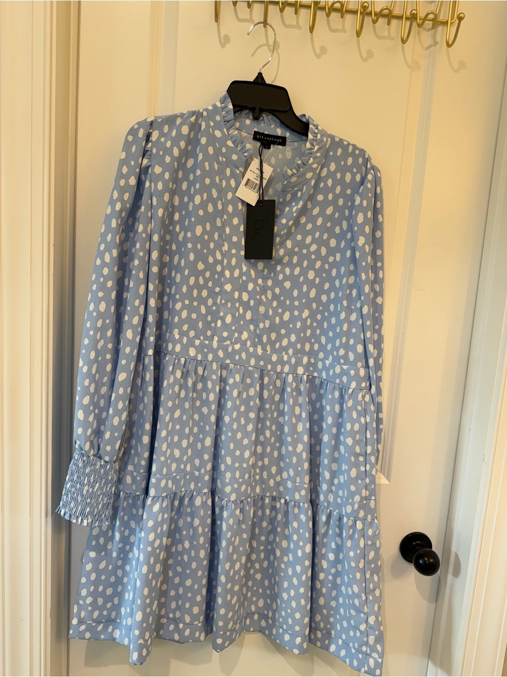 Gibson Light Blue & White Polka Dot Mini Dress NWT